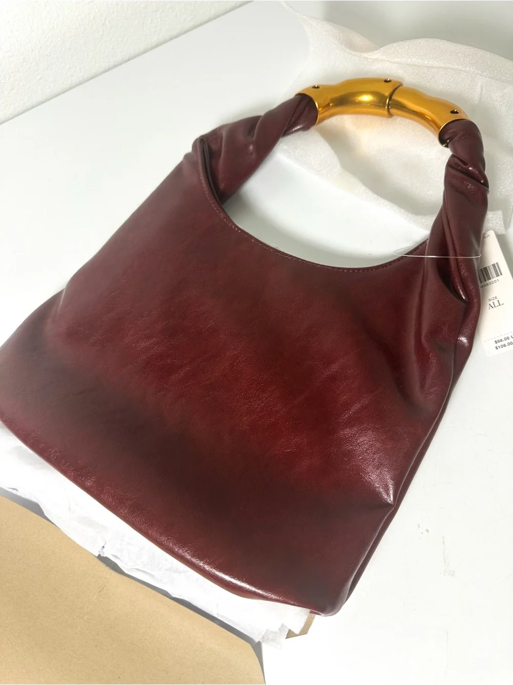 Anthropologie Vegan Leather Gilded Shoulder Bag in Wine NWT